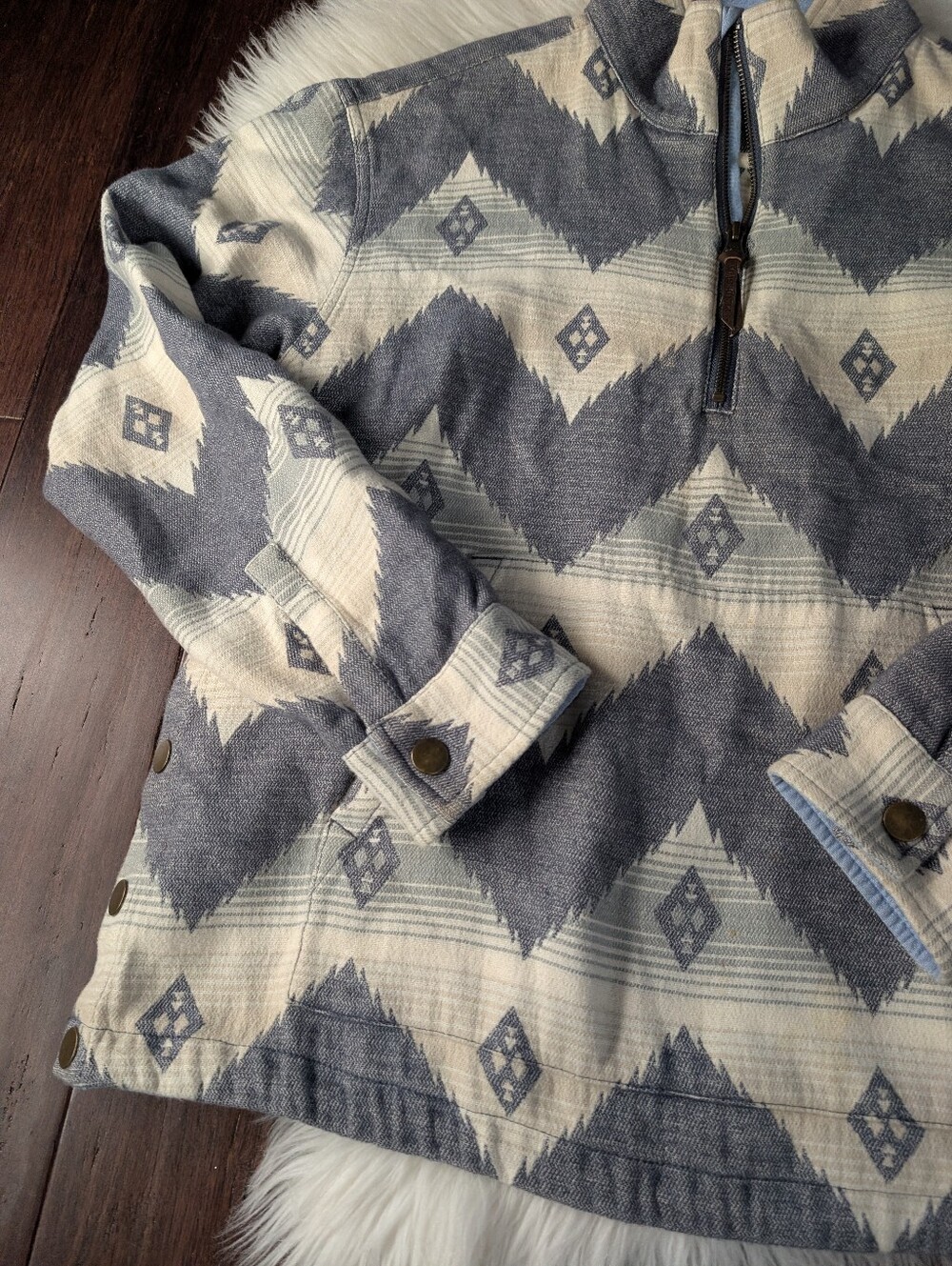 Pendleton 100% Cotton Doublesoft HALF-ZIP PULLOVER Sweatshirt Grey Aztec S Small - Picture 3 of 7